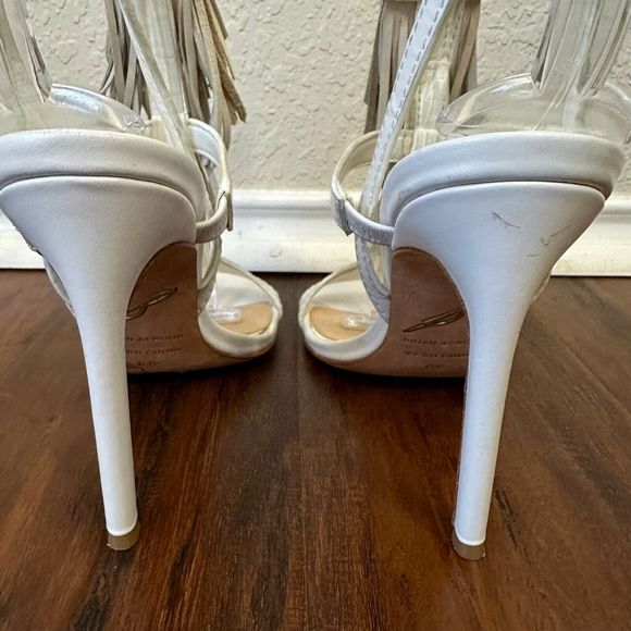 BRIAN ATWOOD Ankle Strap Heeled Sandals Fringes in White Leather - Picture 8 of 13